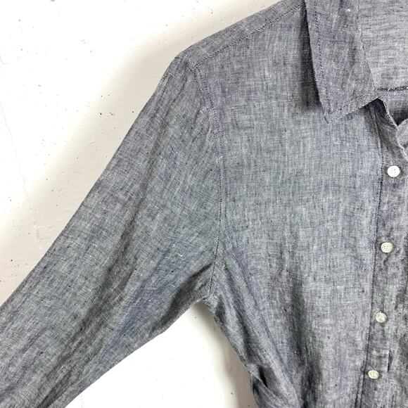 Neiman Marcus Womens Linen Shirtdress Roll Tab Sleeves Blue Mini Size Small - Picture 9 of 11